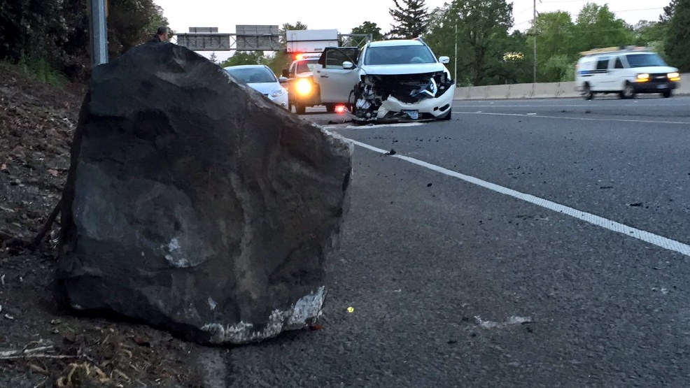 Car crashes into boulder on I5 northbound exit KATU